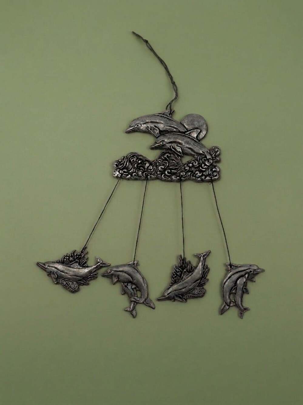 Vintage 1993 Carson Pewter Dolphins Wind Chime 16”